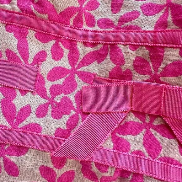 Maggy London Tea Dress 4 Floral Sleeveless Sheath Linen Pink Ribbon Bow - Picture 7 of 10